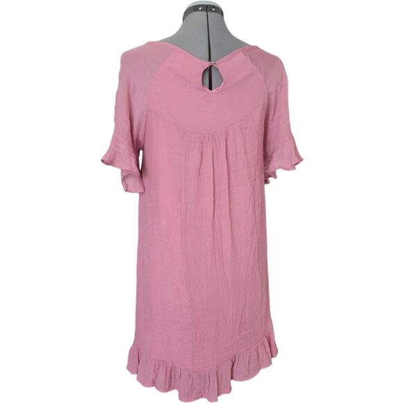 Pomp & Circumstance Embroidered Floral Mini Dress Flutter Sleeve Pink Size Small - Picture 3 of 6